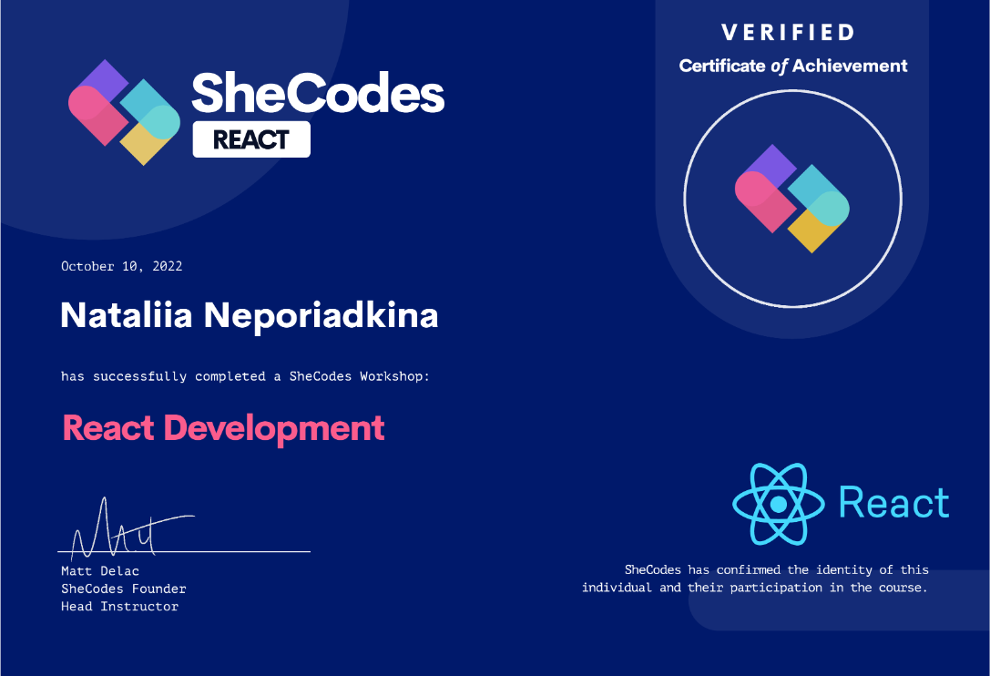 SheCodes Certification