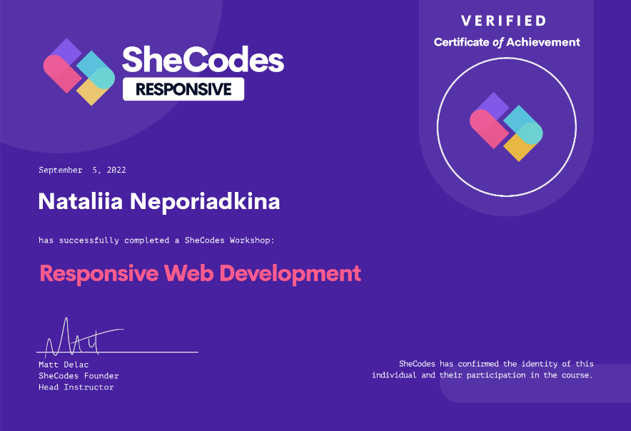 SheCodes Certification